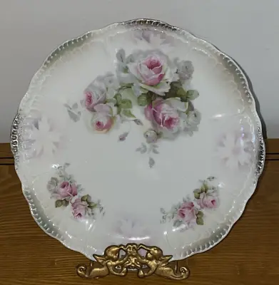 Antique Vintage SCH Bavaria 8 1/2  Porcelain Cabinet Plate Pink Roses • £18.99