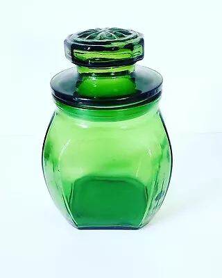 Vintage Green Glass 7½  Jar With Lid. Retro Glass Canister. Storage Solution. • $29.99