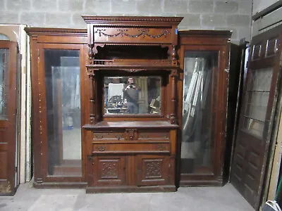 Antique Carved Oak Dining Room China Cabinet 115 X 96 Architectural Salvage 1897 • $3500