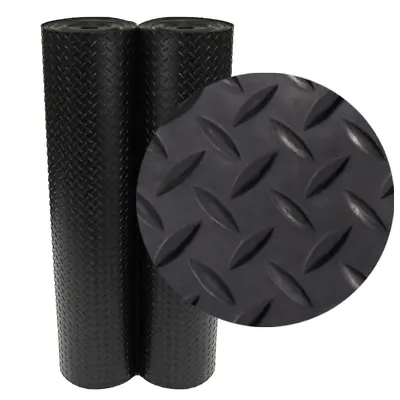 Diamond Plate Rubber Safety Mat 4 X 6 Ft Black Garage Flooring Roll 24 Sq Feet • $52.63