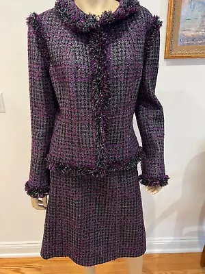 Chanel 03a Tweed Cc Buttons Fringed Trim Two-piece Skirt Suit Fr42 Us10 • $2600