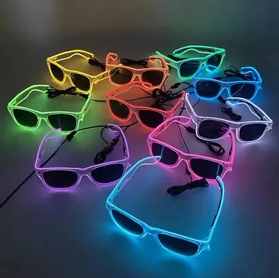 LED Light Up Glow Neon Glasses | Flashing Party Glasses Shades Night Disco Rave • £4.71