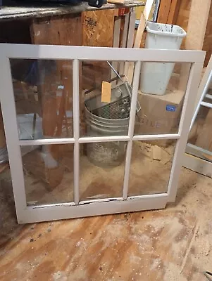 Vintage Wood Window Sash 6 Pane GLASS Picture Frame 30  X 30   1.3/4  Thickness • $40