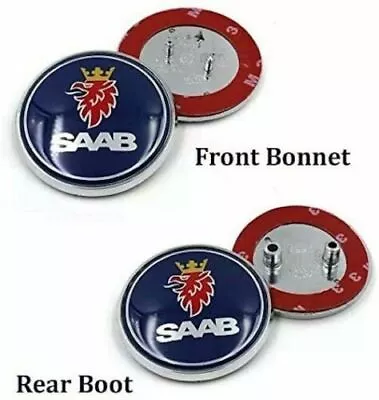 2pcs Front Hood Emblem Decal Badge Symbol 68mm Rear Trunk Logo For SAAB 93 95 • $10.79