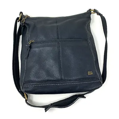 The SAK Black Pebbled Soft Leather Purse Crossbody Shoulder Bag Web Strap • $24.90