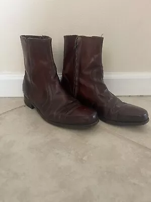 Vintage Florsheim Burgundy Men’s Leather Zip Chelsea Boots Sz 9 Free Shipping • $45