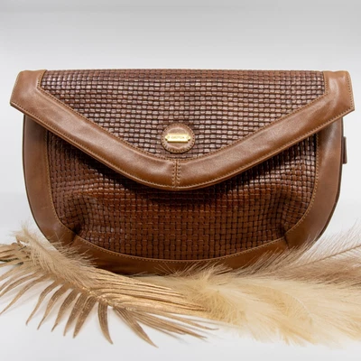 $160 • Buy Large 1970s Vintage OROTON Brown Leather Clutch / Under Arm Bag - Made In Italy