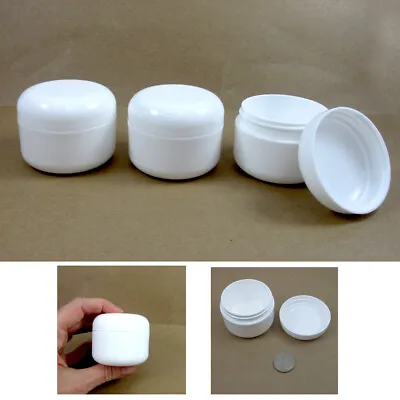 3 White 1.7 Oz Plastic Cosmetic Double Wall Cream Empty Dome Jars Container Cap • $7.14