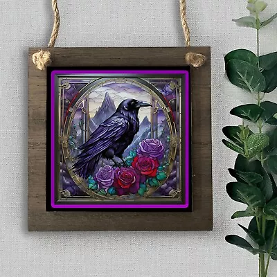 Raven Black Bird Wall Or Wreath Signs - Wood 4.8 X 4.8 Inch - Gothic Wall Decor • $15