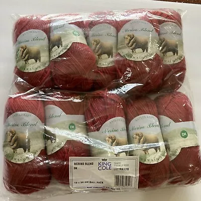 King Cole MERINO Superwash Wool Yarn -50g Ea 118 Wild Rose - Lot Of 10 • $59.99