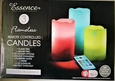 £7.50 • Buy 3 LED Flameless Remote Controlled Candles Colour Changing Lavender Fragrance