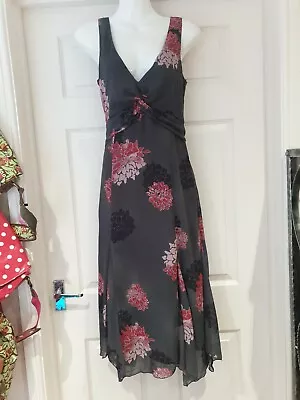 MEXX Summer Dress Grey/Red/Pink/Black Floral Print Occasion Wear UK Size 10 • £10