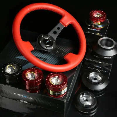 Nrg 180h Hub+black Gen 1.5 Quick Release+3 Deep Dish Red Leather Steering Wheel • $327.75