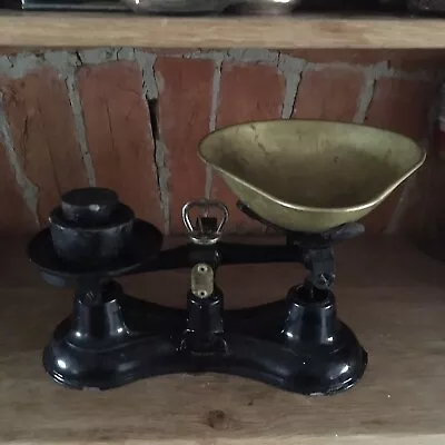 Retro Salter Black Metal Kitchen Weighing Scales + 2 Weights • £5