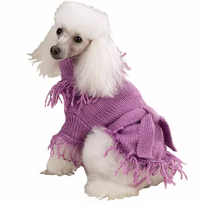 Zack & Zoey Fringe Belted Dog Sweater Acrylic Female Warm Fashionable Lilac • $15.99