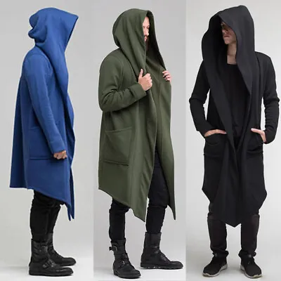 Overcoat Mens Gothic Long Sleeve Long Gown With Hood Coat Cape Cardigan Outwear • $28.99