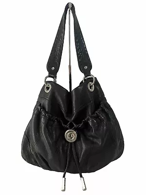 B Makowsky Black Leather Hobo Shoulder Bag Purse Large • $48.99