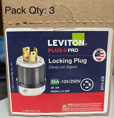 LOT OF 3 Leviton 30 Amp 125/250-Volt Locking Plug Black And White • $19.99