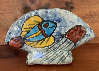 Vintage Amora Pottery Mexican Handmade Napkin Holder Hand Painted Jellyfish Fish • $20