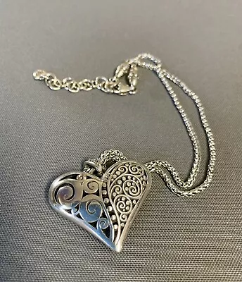 Brighton Love Affair Puffy Heart Pendant Scroll Filigree 18” BLESS HER HEART! • $27.99