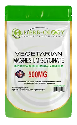 Magnesium Glycinate Capsules 500mg Herbology Best Bi-Glycinate Vegan • £5.49