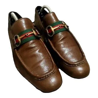 $180 • Buy Men's Gucci Horsebit Leather Loafers Brown With Red And Green Stripes Size 41EUR