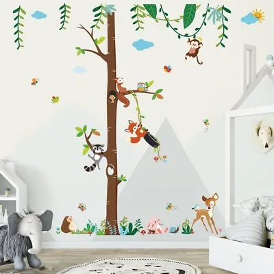 £8.99 • Buy Tree Jungle Woodland Animals Wall Stickers Baby Nursery Kids Decal
