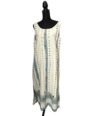 Carol Anderson Linen Maxi Dress XL Floral Print Long Garden Dress Side Slits • $77