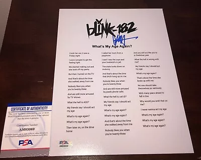 Matthew Matt Skiba Blink 182 What's My Age Again Signed Lyric Sheet PSA A • $99.99