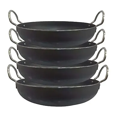 Indian Iron Wok Kadai Frying Pan Flat Bottom Karahi Deep Balti Food Dish • £15.98