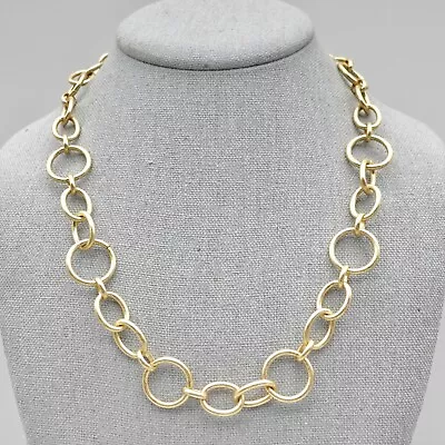 J. Crew Necklace Brushed Gold Tone Round Oval Link Chain 17  Costume Jewelry • $14.99