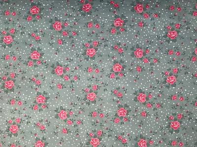 Sage Green Floral Polka Dot Print Cotton Viscose Jersey Dress Fabric 150 Cm Wide • £5.99