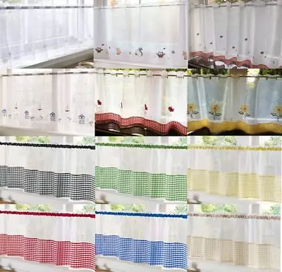 £8.89 • Buy Kitchen Voile Cafe Net Embroidered Ready Made Curtain Panel 7 Designs & 5 Drops