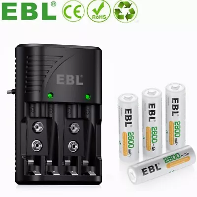 EBL AA Rechargeable Batteries 2800mAh 4-Pack +Battery Charger With UK Wall Plug • £16.99