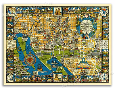 1926 Vintage Architectural And Historic Map Of Washington DC  - 18x24 • $13.95