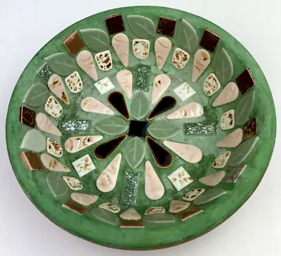 Mosaic Tile Trinket Dish Ash Tray Green Bowl Pottery Base MCM Vintage 5 1/2  • $18.50