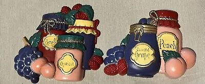TWO Vtg Jelly Jars And Fruit Wall Plaques Home Decor MADE IN THE USA!  • $8