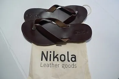 Men's Leather Flip Flops- Handmade In  Greece- By Nikola  - Euro Size 45 • $70