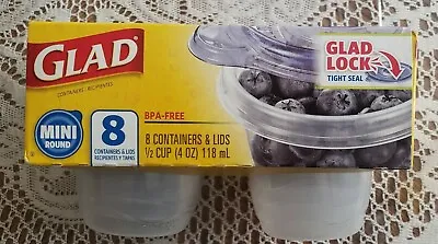 Glad Ware Mini Round (8) 1/2 Cup 4oz Containers & Lids Glad Lock Tight Seal New • $9.95