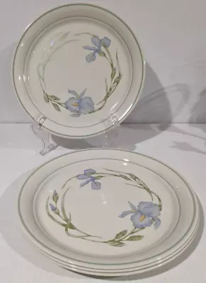 Corning Corner Stone Corelle Iris 4 Dinner Plates 10.25  Sandstone Green Stripe • $24.99