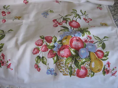 Vintage Cotton Tablecloth Hand-printed Fruit Design/Fantastic RETRO!  62 X52' • $35