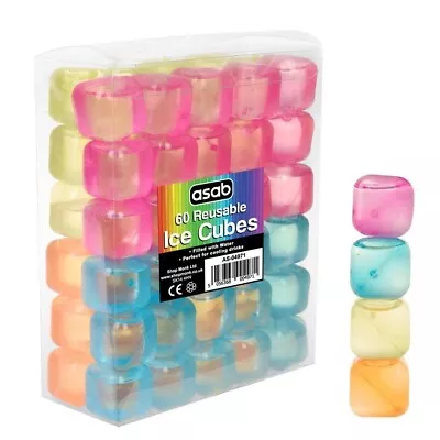 60 Reusable Multi Coloured Ice Cubes Blocks For Cocktails Freezing Drinks • £8.37