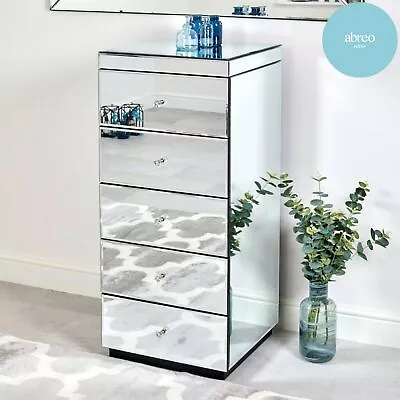 £149.99 • Buy Venetian Mirrored 5 Drawer Tallboy Chest Of Drawers Modern Storage Furniture