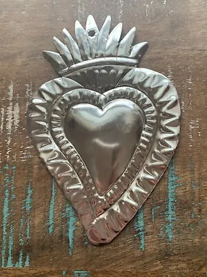 Wall Art Mexican Handmade Unpainted Tin Ornament Heart Milagro 3 For $19 4.25x3 • $7.50