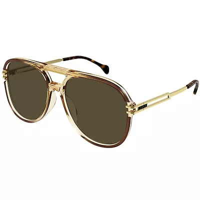 Gucci GG1104S Sunglasses Men Brown/Gold Brown Aviator 61mm New 100% Authentic • $185