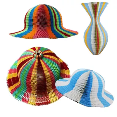  5pcs Rainbow Color Paper Origami Sun Hats DIY Folding Vase Shape Hat Outdoor • £13.89