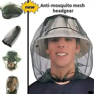 Midge Mosquito Head Net Hat Insect Fly Mesh Face Protector Travel Camping • £3.43