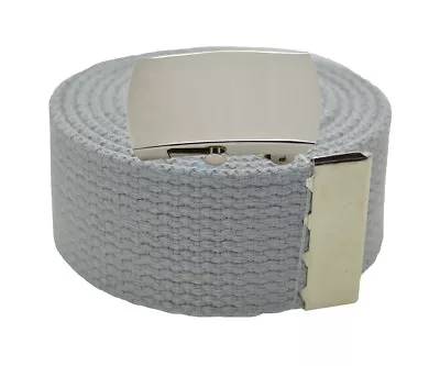 Canvas Military Web Belt & BIG  Plain  Silver Buckle 48 54 60 72 Inches  • $14.99