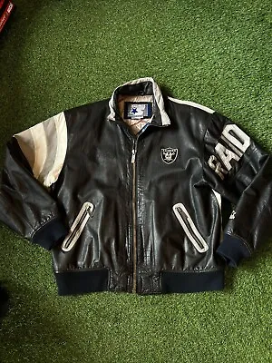 Vintage Starter Oakland Raiders Leather Jacket 90s NFL Football VERY RARE • $383.99