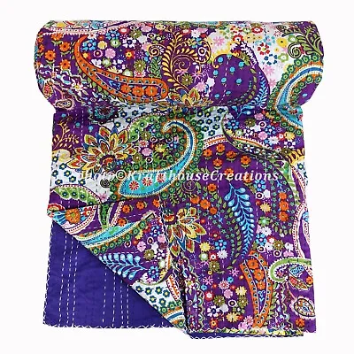Indian Handmade Paisley Quilt  Kantha Bedspread  Throw 100%  Cotton Blanket • £39.99